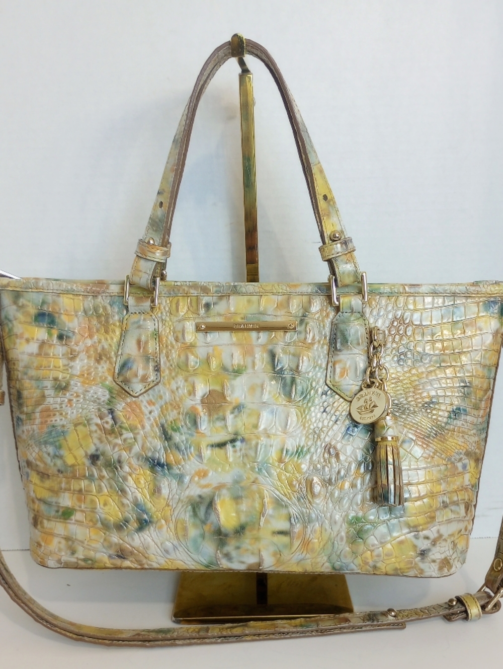 Brahmin Poppy Seed Melbourne Mini Asher Croc Embossed Leather Crossbody Satchel